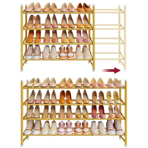 Tajsoon Expandable Shoe Rack for Closet 4 Tier, 29“-41“Adjustable & Stackable Shoe Shelf Storage, Metal Shoe Rack Organizer for Front Door Entrance, Closet, Garage, Entryway, Gold - color: Gold, size: 4 Tier