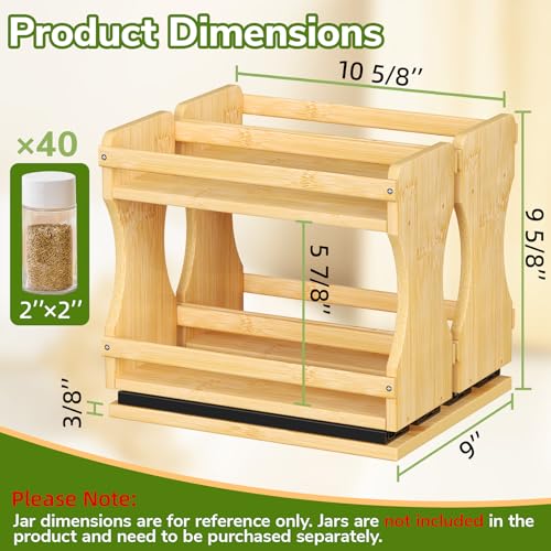 BAMEOS Pull Out Spice Rack Organizer for Cabinet, Bamboo Wide 9" Slide Out Seasoning Organizer for Kitchen, No Drill Anti-Tip Ball Bearing Silent Glides, Pantry Cabinet Organizer, Natural - size: 9" Wide, 2 Drawers