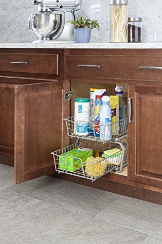 ClosetMaid 11 in. Pull Out Cabinet Organizer, 2 Tier, Heavy Duty, Slide Out Pantry Shelves Drawers for Kitchen, Bathroom, Nickel - color: Nickel, size: 11-Inch Two Tier
