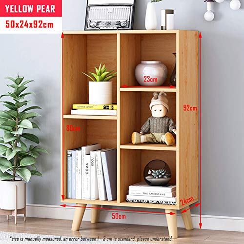 IOTXY Wooden Open Shelf Bookcase - 3-Tier Floor Standing Display Cabinet Rack with Legs, 5 Cubes Bookshelf, Pear Yellow - color: Pear Yellow, size: 50CM
