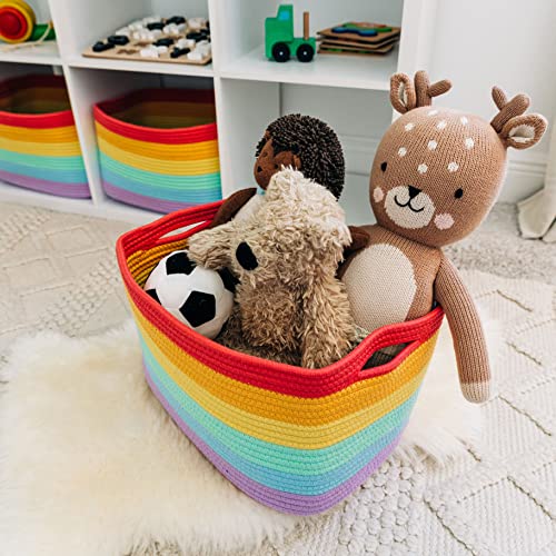 OrganiHaus Set of 3 Rainbow Baskets - Colorful Woven Storage Baskets for Playroom, Nursery & Classroom Decor, Toy Storage, 15x9x10 - color: Rainbow