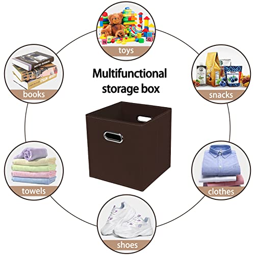 Fabric Cloth Storage Bins,Fabric Cube Bins Organizer with Dual Handles Foldable Cube Storage Baskets for Home Bedroom Storage,Set of 3,(Coffee) - color: Coffee, size: 3 Pack