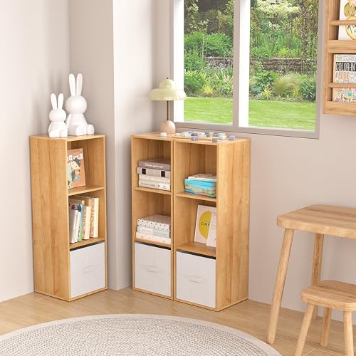 Wooden Cube Storage Organizer with Closed Back Panel,Natural Oak Cube Shelf Cubby Storage Organizer with Compartments for Living,Bookshelf,Storage Organizers (Oak, 3 Cube-11in) - color: Oak, size: 3 Cube-11in
