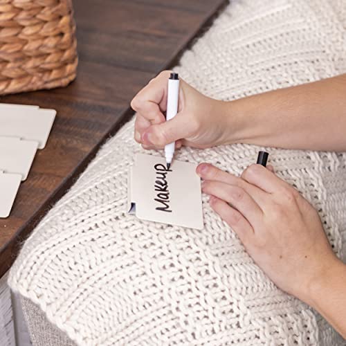 Hygge & Sage: Metal Non-Slip Basket Labels Clip On for Storage Bins, or Wire Racks | Includes 8 Labels, 8 Non-Slip Pads, and 1 Free Marker (Cream) - color: Cream