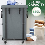 40 Gal(150L) High Grade Large Laundry Basket with Wheels, Rolling Laundry Hamper, Laundry Cart with Metal Frame and Removable Bag Design, Suitable for Laundry Room, Bedroom - color: Grey, size: 1 Section 150L