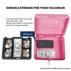 KYODOLED Large Metal Cash Box with Money Tray and Lock,Money Box with Cash Tray,Cash Drawer,9.84"x 7.87"x 3.54" Pink Large - color: Pink, size: Large