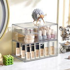 Prsildan Acrylic Drawer Makeup Organizer with 4 Drawers, Set of 2 Office Desk Organizers Accessories, Clear Stackable Storage Drawers for Vanity, Countertop, Craft, Jewelry, Art Supply Organization - style: 4 Drawers