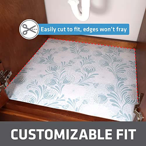 Drymate Premium XL Under Sink Mat, Waterproof Cabinet Protection Mats for Kitchen & Bathroom, Absorbent Shelf Liners, Slip-Resistant, Non-Adhesive, Machine Washable (USA Made)(24”x59”)(Light Blue) - color: Light Blue Floral, size: 24"W x 59"L