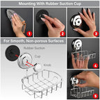 HASKO Suction Cup Soap Dish for Shower Wall, Rustproof Stainless Steel Shower Soap Holder for Bathroom with Hooks and Soap Saver, Includes Optional No Drill Adhesive Mount, Silver - color: Silver
