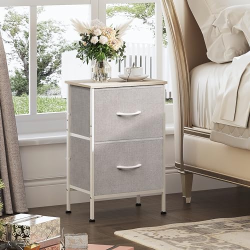WLIVE Nightstand, Nightstand with 2 Drawers, Bedside Furniture, Night Stand, Small Dresser for Bedroom, College Dorm, End Table with Fabric Bins, Dormitory, Light Grey - color: Light Grey, size: 11.8"D x 15.7"W x 24.9"H