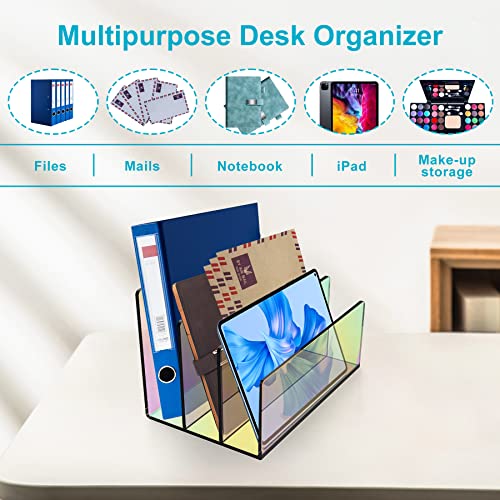 Boloyo Acrylic File Holder,1PC 3 Sections Rainbow File Organizer Mail Letter Sorter Desktop Folder Holder for Home Office School Envelope Bill Filling Paper Document - color: Rainbow, size: 3 Sections(1PC)