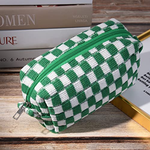 SOIDRAM 2 Pack Checkered Makeup Bag for Women, Cute Makeup Pouch Small Makeup Bag Travel Cosmetic Organizer for Toiletries, Brushes & Skincare - color: Green, size: 2 Pack