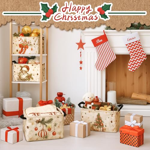 4 Pack Christmas Storage Bin Collapsible Large Christmas Storage Baskets for Gifts Xmas Tree Canvas Laundry Basket Foldable Box with Handle for Office Home Bedroom Clothes Toys Holiday Decor - style: Snowman