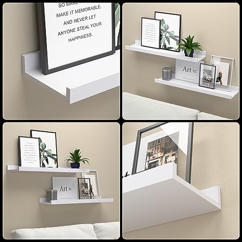 Boswillon 23.6 Inches Long Floating Shelves, 2 Set Modern White Wall Shelf for Bedroom, Nursery Book Shelf with Lip, Picture Ledge Shelf for Living Room, Bathroom, Kitchen - color: White, size: 23.6 In