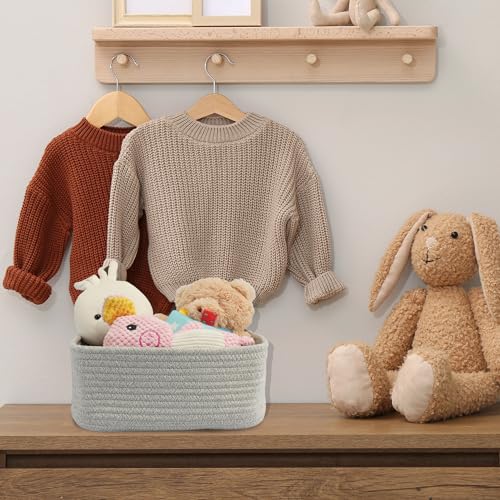 XUANGUO Small Woven Storage Baskets 12“X8”X5“ Decorative Rope Bins for Organizing Shelves, Closets, and Toys, Empty Gift Baskets, Cute Organizer Basket for Home and Office (grey, regular) - color: grey, size: regular