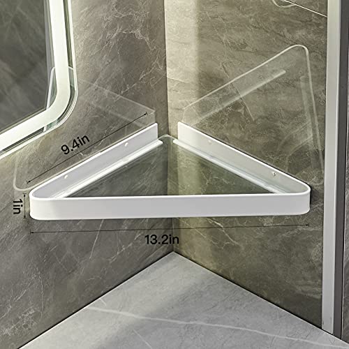 VOLPONE Bathroom Shelves Wall Mounted Glass Corner Shelf for Bathroom Floating Shelf Tempered Glass Wall Organizer 2-Tier(White) - color: White(triangular)