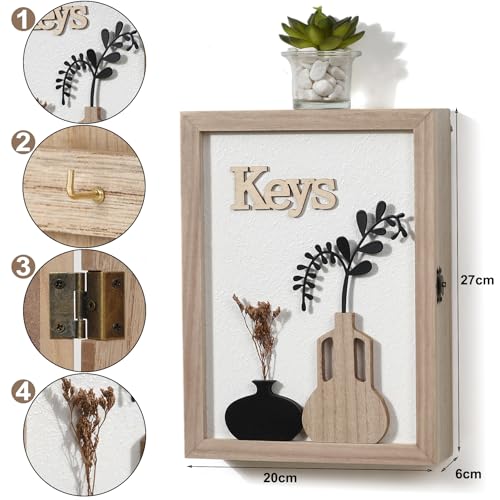 Key Holder Wall Mount Key Holder for Wall, Rustic Vase Key Hooks for Wall Key Hanger with 6 Hooks, Key Storage Box Key Cabinet Key Organizer Key Rack for Home Decor Office Entryway Gift