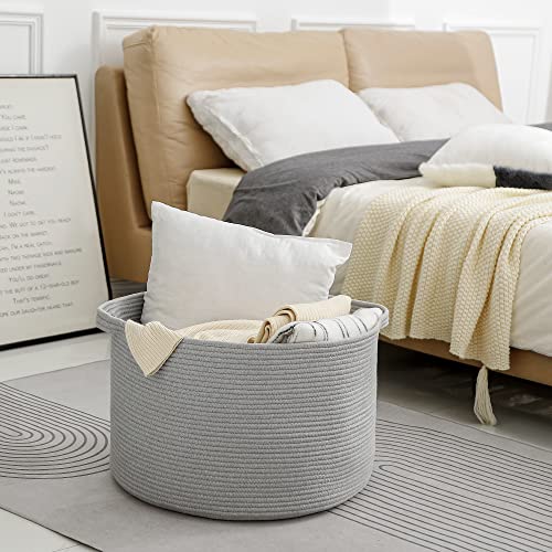 MEGASKET Extra Large Grey Storage Basket, 22" X 22" X 14" XXXL Blanket Basket for Living Room, Gray Wicker Woven Cotton Rope Baskets for Storage, Kids Toy Baskets Bins, Decorative Pillow Towel Basket - color: Gray, size: 22"x22"x14"