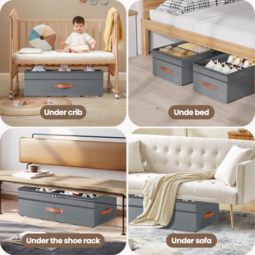 Dayacoco Under Bed Storage with Wheels, 2Pack 71L Under the Bed Storage Containers, Adjustable Underbed Drawer with Lids, Underbed storage Rolling Bin for Shoes, Clothes, Blankets, Grey - size: 8.5-11.5 inch height-grey