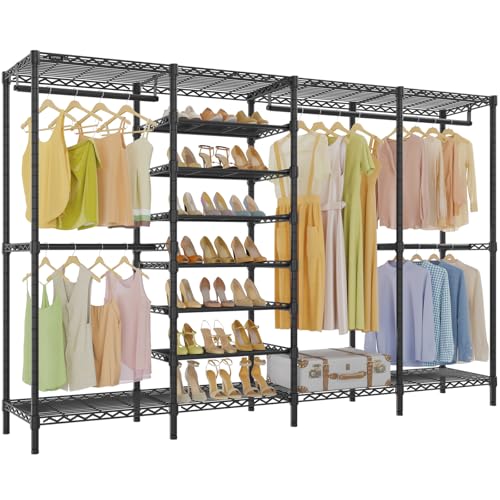 VIPEK S4 Heavy Duty Clothes Rack with Shoe Shelves Freestanding Clothing Rack with 6-Tier Shoe Rack, 4 Hanging Rod, Adjustable Shelf, Walk in Closet Organizer Garment Rack, Black - color: Black, style: S4