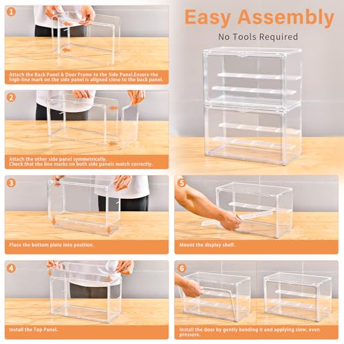 Freebat Clear Acrylic Display Case for Collectibles - 3-Tier Adjustable Figure Display with Magnetic Door & Removable Shelves,Stackable Dispaly box for Figures - 2 Pack - size: 2pack