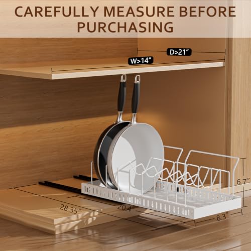 Pots and Pans Organizer Under Cabinet, Pull-out Pots and Pans Organizer, Under Cabinet Pot Lid Holder, Sliding type Pots and Pans Storage with 10 Adjustable Dividers & Handle Bracket - White - color: White, size: 10 Dividers-1 Pack