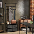 Simple Houseware Coat Rack with Storage Shelf, Freestanding Hall Tree with Hooks for Entryway, Bedroom, Office, Black Metal Clothes Hanger Stand for Coats, Hats, Jackets, Bags - Black - color: Black
