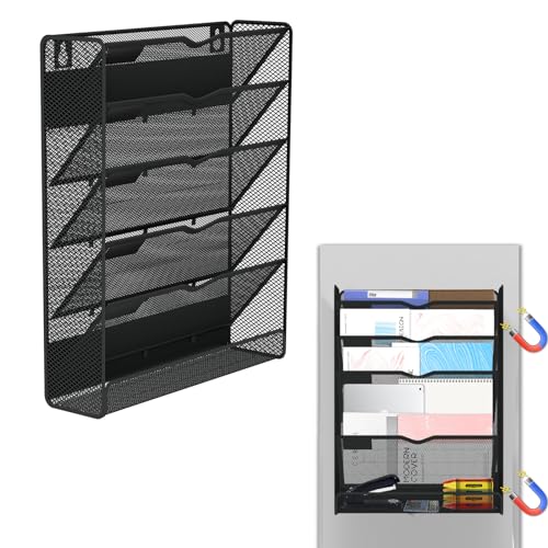 6-Tier Magnetic File Holder, Large Capacity File Cabinet Organizer, No-Drill Mount Hanging Magnetic Paper Holder for File Cabinets, Office, Whiteboard, Magnetic Mail Holder