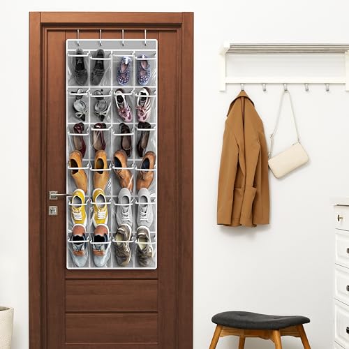 Simple Houseware 24 Pockets Large Clear Pockets Over The Door Hanging Shoe Organizer, Gray (56" x 22.5") - color: Gray, size: Extra Large Pockets
