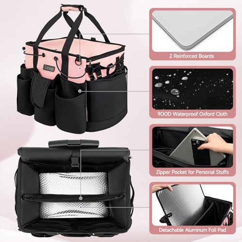 Large Cleaning Caddy for Cleaning Supplies Organizer, Rolling Cleaning Caddy Bags with Wheels for Housekeepers, Cleaning Carts on Wheels for Home Car Office Picnic - color: Black-pink