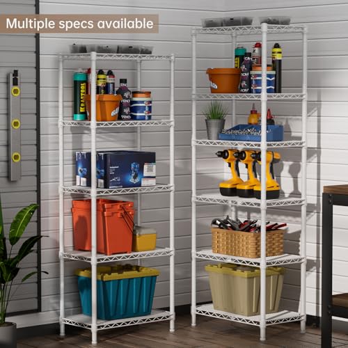 SINGAYE 5 Small Wire Shelves Kitchen Pantry Close Home Organizers and Storage Bathroom Shelf Laundry Room Organization Adjustable Book Metal Garage Shelving Unit - color: White, size: 5-Tier 9.92"D X 15.72"W X 55."H