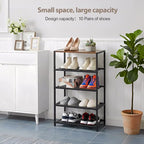 Narrow Shoe Rack for Front Door Entrance, Entryway, and Closet Shoe Organizer with 4 Sturdy Metal Mesh Shelves and Wooden Top, Holds 10 Pairs, Ideal for Storage or Display - size: 17"D x 10.24"W x 30.7"H