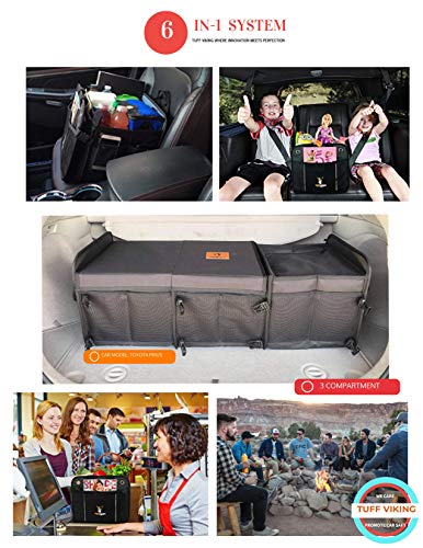Tuff Viking Convertible Large 3 Compartment SUV Trunk Organizer with Cover | Truck Bed Organizer | for Trucks, Cars, SUVs and Groceries with Tie Down Straps. (6 in 1 with Cover, Black) - color: Black, size: 6-in-1 with Cover