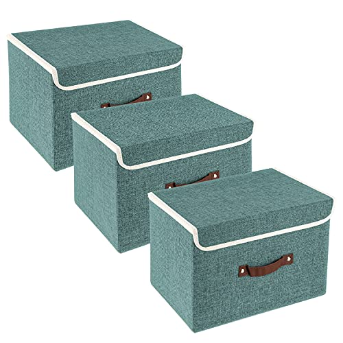 TYEERS Collapsible Storage Boxes, Washable Fabric Storage Bins with Lids, 14.9x9.8x9.8 inches, 3 Pack, Aqua Deep - color: Aqua Deep, size: 3-pcs 14.9x9.8x9.8 in