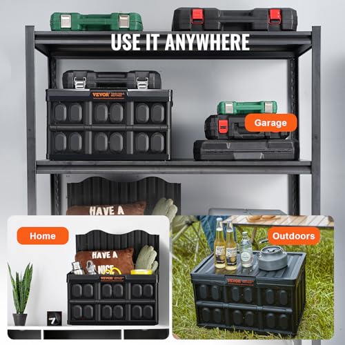 VEVOR 45L Collapsible Storage Bins with Lids 3 Packs, Stackable Utility Crates with Handles, Large Folding Containers for Organizing Tools, Snacks, Books, Food, Drinks, Camping & Transport - size: 45L-Black