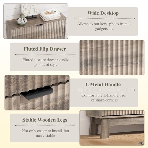 HUANLEGO Shoe Cabinet Storage for Entryway with 2 Flip Drawers, Fluted Narrow Shoe Organizer with Wooden Legs, Freestanding Slim Shoe Storage Hidden Shoe Rack Organizer for Front Door Entrance, Grey - color: Grey, size: 2 Drawer