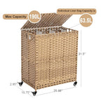 Laundry Hamper with Wheels&Lid, 50.2 Gallons(190L) Rolling Laundry Basket with Wheels, 3-Section Laundry Hamper, Handwoven Rattan Clothes Hamper with 6 Removable Liner& 3 Mesh Laundry Bags, Natural - color: Natural