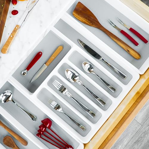 madesmart Classic Large Silverware Tray - White |CLASSIC COLLECTION | 6-Compartments| Kitchen Drawer Organizer | Soft-Grip Lining and Non-Slip Rubber Feet | BPA-Free (Pack of 6) - size: Classic 6 Compartment (Pack of 6)