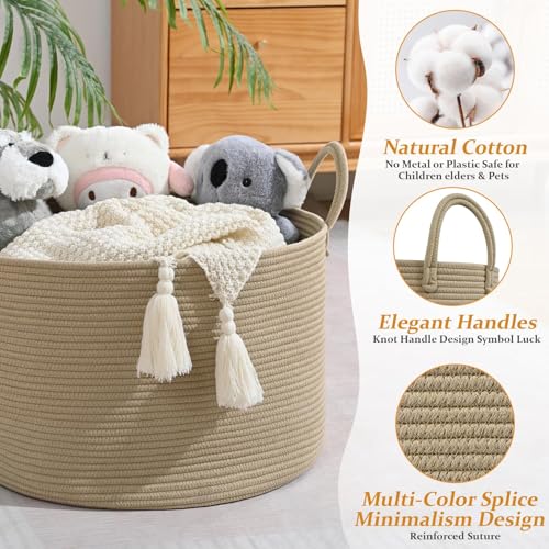 Extra Large Toy Basket, 20"x13" Kids Toy Storage for Playroom Classroom Nursery, Woven Rope Blanket Basket with Handles, Stuffed Animal Organizer & Dog Toys Basket, Brown - color: Brown - Wide