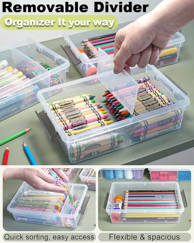 12 Pack Extra Large Pencil Box with Removable Divider, Thickened Pencil Case Bulk, Clear Crayon Marker Organizer Stackable Plastic Small Storage Containers for Pen Craft School Supplies(Grey) - size: Grey-12 Pack