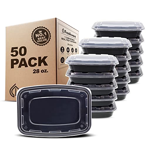 Freshware Meal Prep Containers [50 Pack] 1 Compartment with Lids, Food Storage Containers, Bento Box, BPA Free, Stackable, Microwave/Dishwasher/Freezer Safe (28 oz) - size: 28OZ-50PK