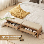 32” Shoe Bench with Storage Drawer, Farmhouse Entryway Bench with Linen Seat Cushion, Wooden Shoe Rack with Shelf for Entryway Hallway Living Room Bedroom, Oak