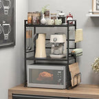 DOLALIKE Microwave Oven Rack, Expandable Microwave Stand Countertop Kitchen Utensils Tableware Storage, Carbon Steel Over Microwave Shelf Countertop with 6 Hooks - color: Black, size: 3 Tier (With Spice Rack)