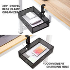 Mesh Desk Organizer and Clamp-on Swivel Pencil Drawer, Desk Hidden Extra Sturdy C-Clamp Mount System and Easy to Instal, Home Office Art Supply Storage Box (Black) - color: Black