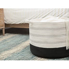 R RUNKA XXXLarge Cotton Rope Basket 22" X 22"X 14" Blanket Basket for Living Room Woven Basket Soft Baby Laundry Blanket Basket Nursery Bin Toy Basket with Handle White+Black - color: White+Black