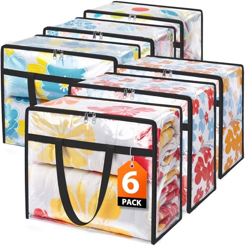 SpaceTrove Clear Clothes Storage Bags, 6 Pack Closet Organizers and Under Bed Storage Containers, Foldable Moving Bags with Zippers for Comforter, Blanket, Bedding, Duvet, PVC Packing Bags 40L - size: 40L