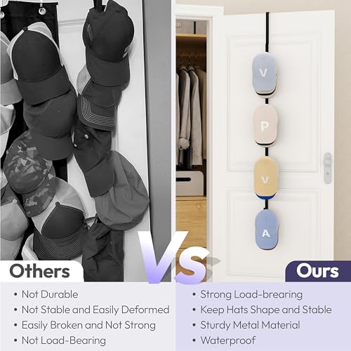 SWTYMIKI Over Door Hat Rack - Hat Organizer with 4 Hooks Design, Hanging Baseball Cap Organizer Storage Holds Up to 20 Caps for Door, Bedroom, Closet (Black) - color: black, size: 1 Pack