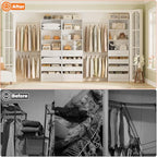 Aheaplus Closet System with 12 Drawers, 8.5-11.5Ft Wood Closet Organizer System with 4 Hanging Rods & 3 Towers, 4Ft & 6Ft L-Shaped Walk-in Closets Wardrobe Organizer Clothes Rack, Set of 3, White1 - color: White