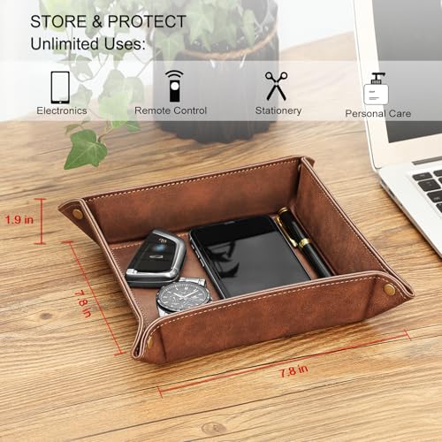 SITHON Valet Tray Desktop Storage Organizer – Premium PU Leather Catchall Bedside Vanity Tray Nightstand Caddy Holder for Keys, Phone, Wallet, Coin, Valentine's Day Gift, Brown - color: Brown