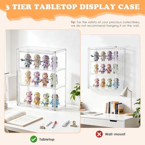 Clear Acrylic Display Case for Figures&Collectibles,3 Tier Lego Labubu Toy Box, Desktop or Storage Bin with 2 Removable Shelves,Figurine Display Shelf,Stackable Display Cabinet for Collectibles-1 Pack - style: 10.6"L x 5.1"W x 14.1"H - 3 Tier - 1 Pack